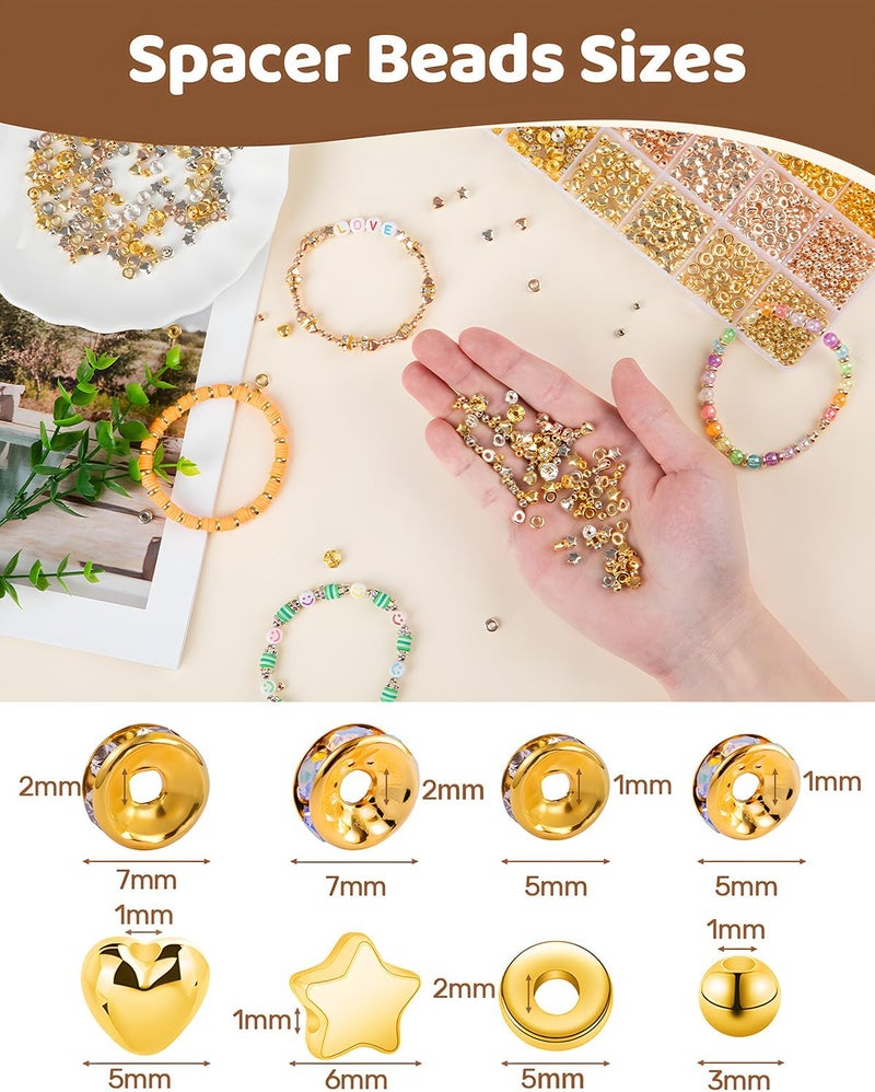 Goldwise Spacer Beads for Jewelry Making, 1280pcs Assorted Round Star Rondelle Heart Gold and Silver Beads for Bracelet Jewelry Making & DIY Crafts - Image 5